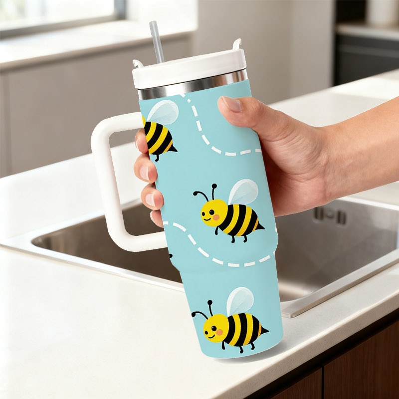 Sublimation Mug White - Eğlenceli Çizgi Film Arı ve Beyaz