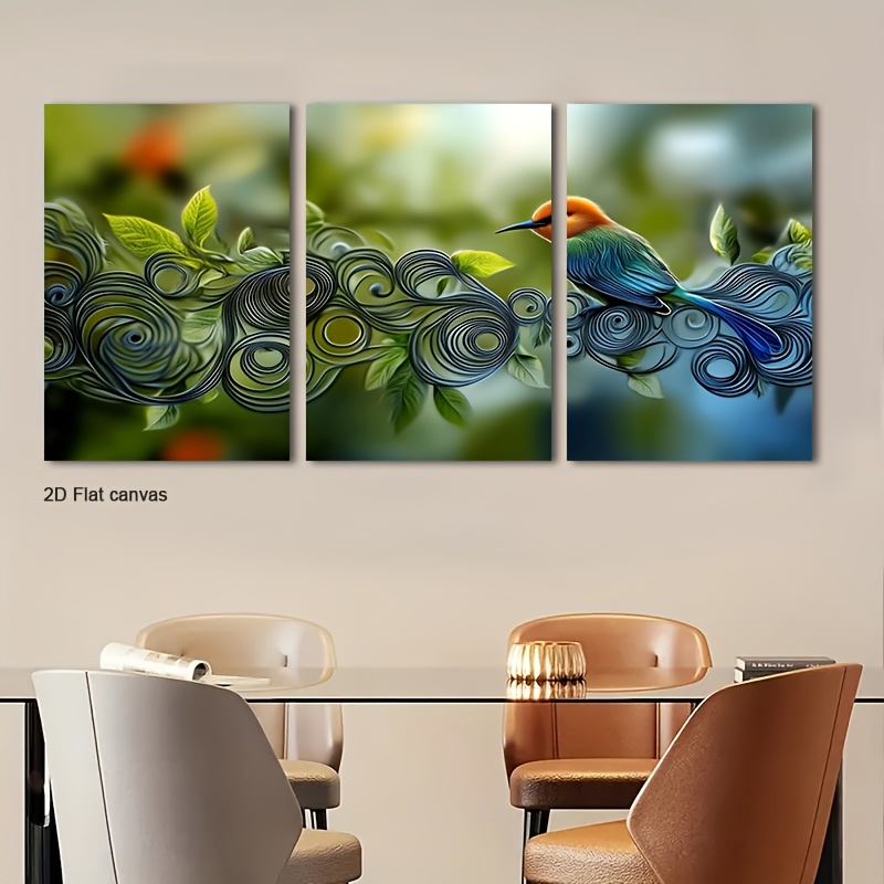Canvas Wrap Ready - Çerçevesiz Kanvas 3 Parça Çerçeveli Kuşlu